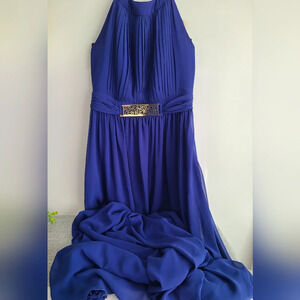 Rimini‎ Couture Woman Size 6 Polyester Waist  Accent Long Dress Gown Blue Lined